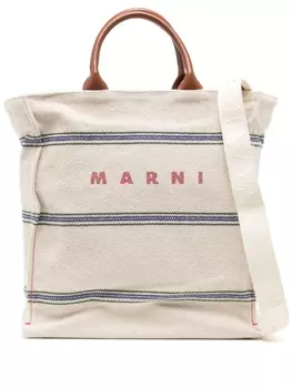 Marni logo-print canvas tote bag, нейтральный цвет