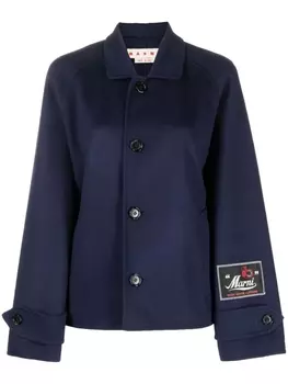 Marni однобортное пальто с нашивкой-логотипом, синий