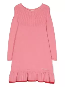 Marni платье с длинными рукавами и вышитым логотипом, розовый