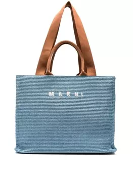 Marni плетеная сумка-тоут с вышитым логотипом, синий