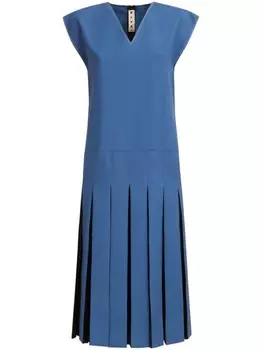 Marni плиссированное твиловое платье миди, синий