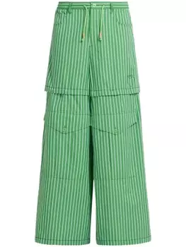 Marni полосатые широкие хлопковые брюки, зеленый