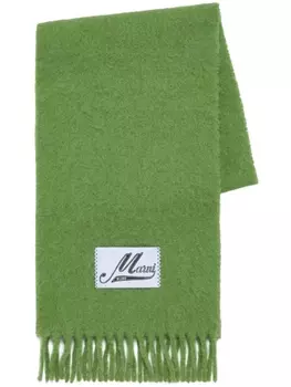 Marni шарф из смесовой шерсти с нашивкой-логотипом, зеленый