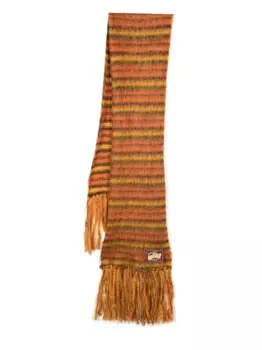 Marni шарф с бахромой и нашивкой-логотипом, оранжевый