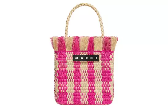 MARNI Сумка-корзина из пальмового волокна и коровьей кожи, небольшого размера, женская, розовая/натуральная