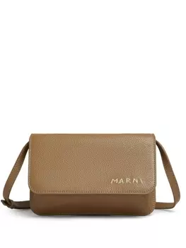 Marni сумка на плечо с вышитым логотипом, коричневый