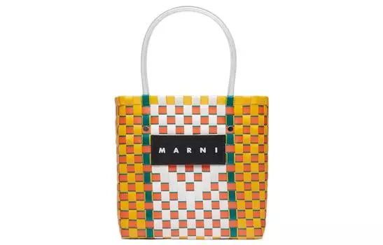 MARNI Сумка-шоппер из полипропилена с коровьей кожей серии Basket Series, женская, желтая/разноцветная