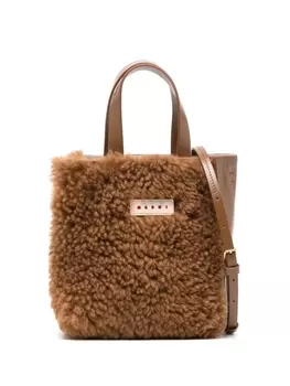 Marni сумка-тоут из овчины с нашивкой-логотипом, коричневый