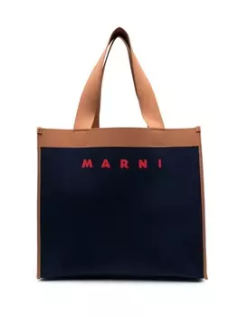 Marni сумка-тоут с контрастной отделкой и логотипом, синий