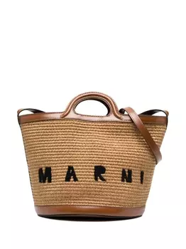 Marni сумка-тоут с вышитым логотипом, коричневый