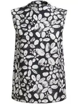 Marni топ без рукавов с цветочным принтом, черный