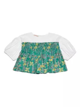 Marni топ со сборками и цветочным узором, зеленый