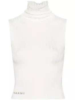 Marni топ в рубчик с вышитым логотипом, белый