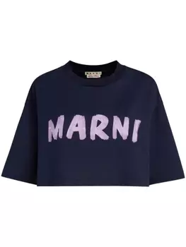 Marni укороченная футболка с логотипом, синий