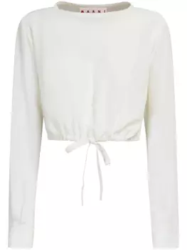 Marni укороченная шелковая толстовка с нашивкой-логотипом, белый