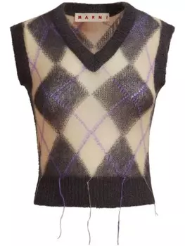 Marni жилет вязаный в клетку, коричневый