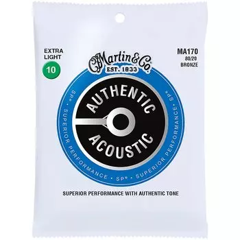 Мартин MA170 Authentic Acoustic 80/20 Бронзовые сверхлегкие гитарные струны Martin