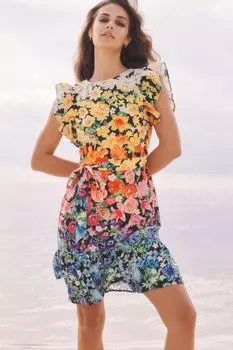 Mary Katrantzou платье с рюшами на плечах Lipsy, черный
