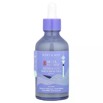 Mary & May, Seoul Edition, 0,1% сыворотка с ретинолом и бакучиолом, без отдушек, 80 мл (2,7 жидк. Унции)