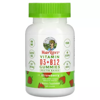 MaryRuth Organics, Жевательные мармеладки с витаминами D3 и B12, на основе пектина, клубника, 60 жевательных таблеток