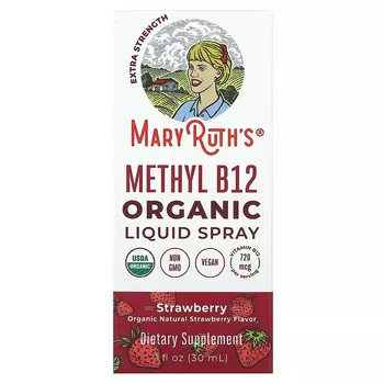 MaryRuth's, Органический метил B12, жидкий спрей, повышенная эффективность, клубника, 720 мкг, 30 мл (1 жидк. Унция)