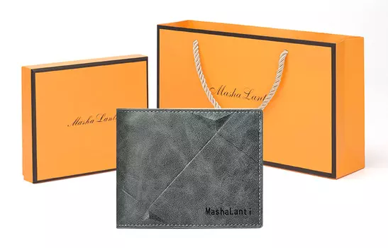 Masalanti Мужской кошелек MashaLanti, Серо-зеленый - длинный (с подарочной коробкой премиум-класса)