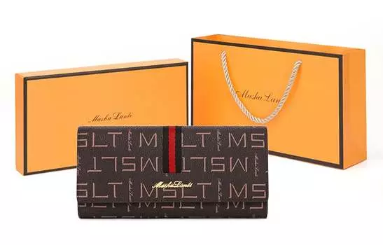 Masalanti Женский кошелек MashaLanti, Коричневый с красным [подарочная коробка высокого класса]