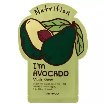 Маска для лица I'm Avocado Mask Sheet Nutrition Mascarilla Facial Tonymoly, 21 gr