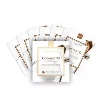 Маска для лица с двойным УФО-активатором и кокосовым маслом для сухой кожи, 6 упаковок, питательная и увлажняющая с кокосовым маслом и кокосовой водой, совместимая со всеми устройствами UFO, Foreo
