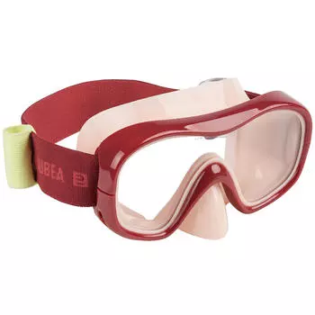 Маска для снорклинга женская/мужская закаленное стекло SNK 520 бордо SUBEA, бордо / розовый / красный
