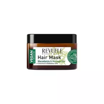 Маска для волос 360 мл Веганское и органическое увлажняющее разглаживающее средство для сухих, поврежденных и ломких волос с маслом макадамии, моринги, кокоса и бабассу, Revuele