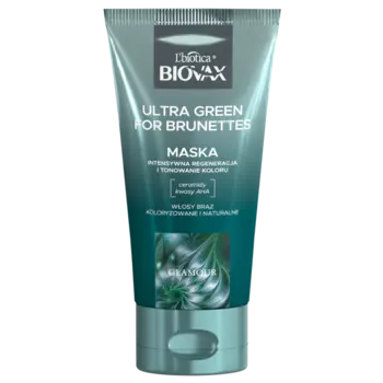 Маска для волос коричневого оттенка, 150 мл L'Biotica Biovax Glamour ultra green for brunettes