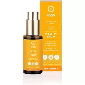 Масло для волос Khadi Vitality Grow 100% натуральное растительное веганское розмарин для увеличения объема волос и против их выпадения Силиконовый без парабенов Аюрведический уход Органическая косметика 50 мл