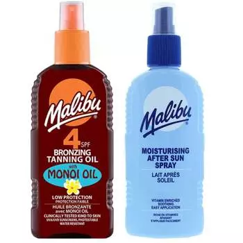 Масло для загара Malibu SPF4 Monoi + Бальзам-спрей после загара 200 мл
