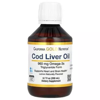 Масло печени трески, норвежские триглицериды, натуральный лимон, 6,7 жидких унций (200 мл) California Gold Nutrition