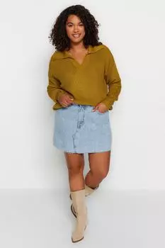 Масляно-зеленый трикотаж с рубашечным воротником Trendyol