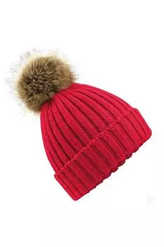 Массивная шапка-бини с меховым помпоном Beechfield, красный