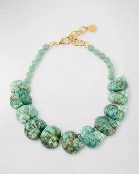 Массивное колье из зеленого нефрита с ракушками NEST Jewelry, цвет Green