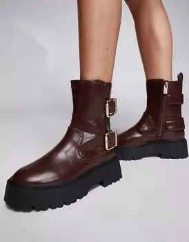 Массивные байкерские ботинки бордового цвета River Island