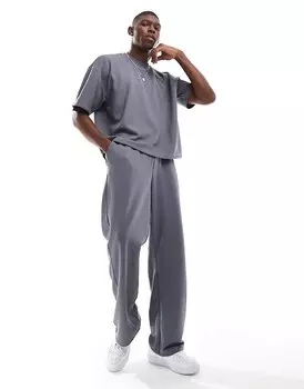 Массивные бежевые суперширокие брюки с сотовой текстурой ASOS DESIGN