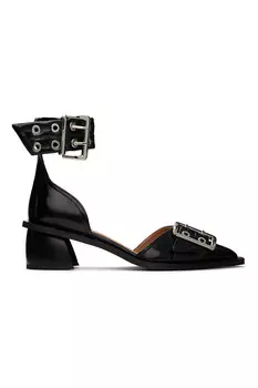 Массивные босоножки с пряжкой и открытым мысом Ganni, черный