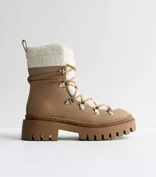 Массивные ботильоны светло-коричневого цвета с флисовой отделкой из искусственной кожи New Look, песочный