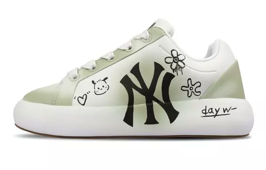 Массивные классические кроссовки унисекс с низким верхом, белый/зеленый Mlb