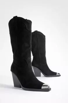Массивные ковбойские сапоги в стиле вестерн Rand с носком boohoo, черный