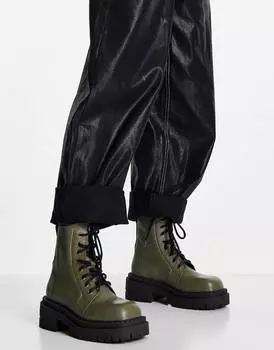 Массивные кожаные ботинки цвета хаки со шнуровкой Topshop Ariana
