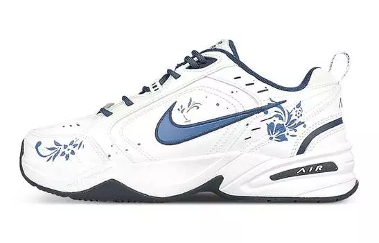 Кастомизированные кроссовки Nike Air Monarch 4 Slip-Resistant Low-Top Chunky Unisex, белый/синий