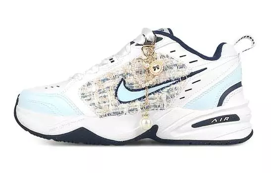 Кастомизированные кроссовки Nike Air Monarch 4 Low-Top Chunky Unisex, белый/голубой