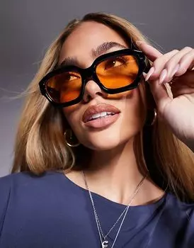 Массивные квадратные солнцезащитные очки с оранжевыми линзами ASOS DESIGN