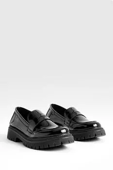 Массивные лакированные лоферы boohoo, черный