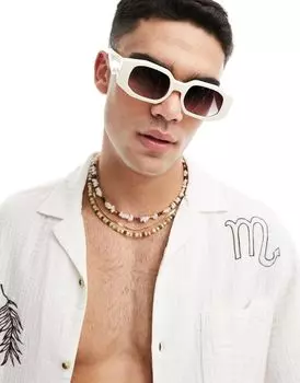 Массивные прямоугольные солнцезащитные очки с дымчатыми линзами ASOS DESIGN экрю